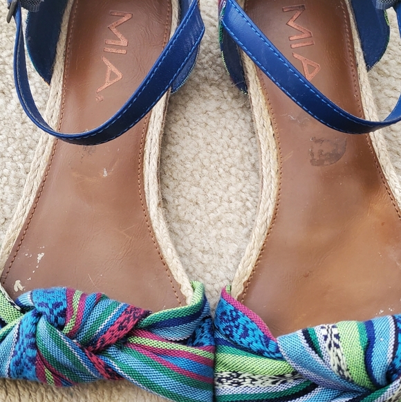 Mia Boho Bow Espadrille Beachy Flat Sandals Blue Green Pink 9m Like Anthro - Picture 5 of 8